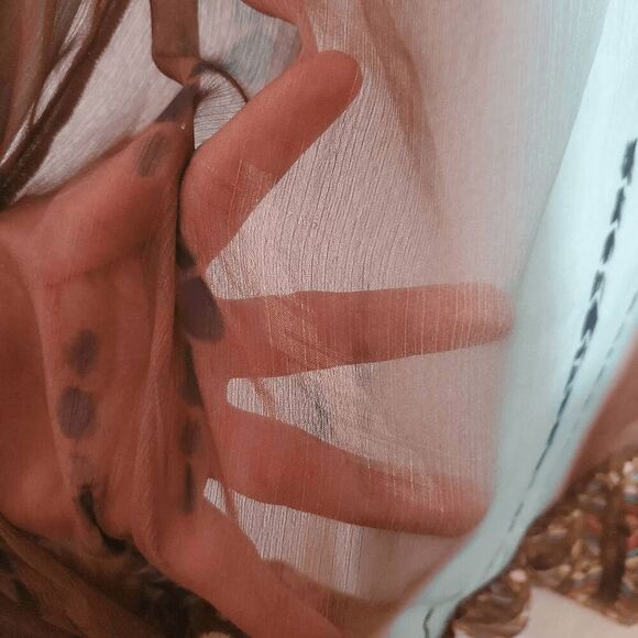 Soft Surroundings Women's Robe Cover Up Sheer Boho Embroidered Open Brown Blue - Picture 11 of 12